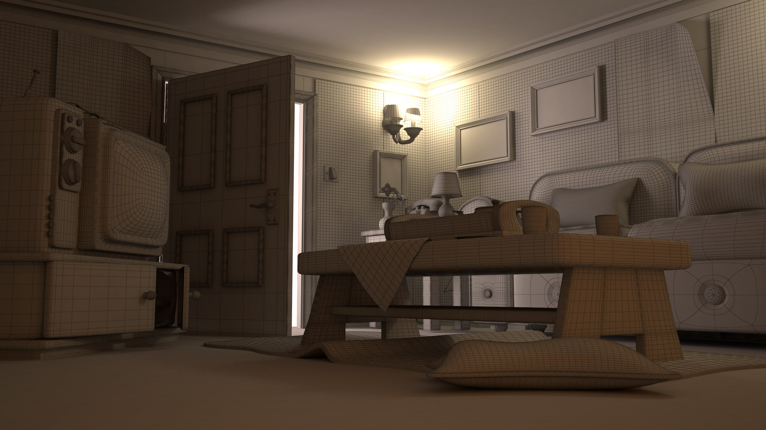 3D indoor scene wireframe