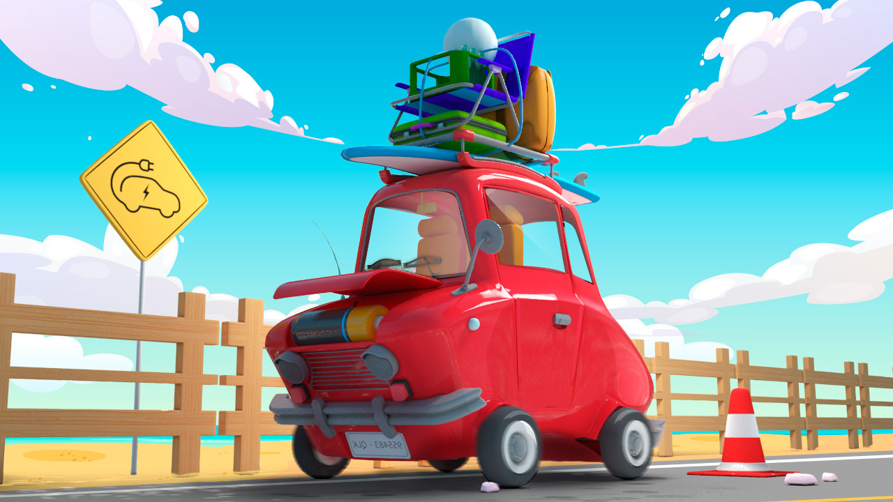 Modelado y renderizado de coche 3D - vacaciones