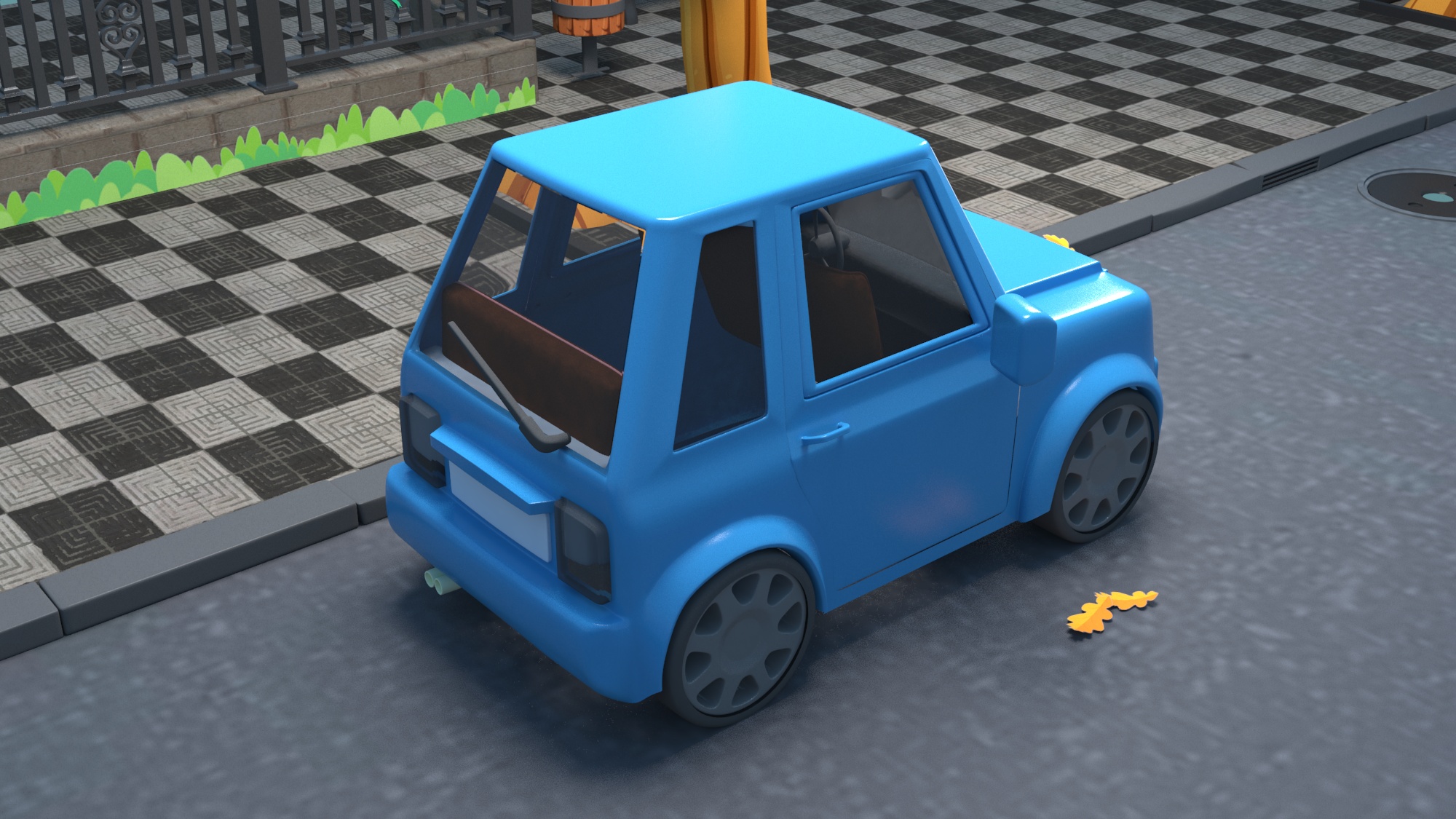 Modelado y renderizado de coche mini 3D 