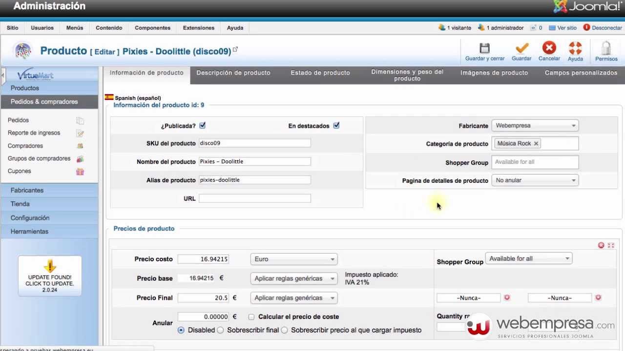 e-commerce Virtuemart dashboard