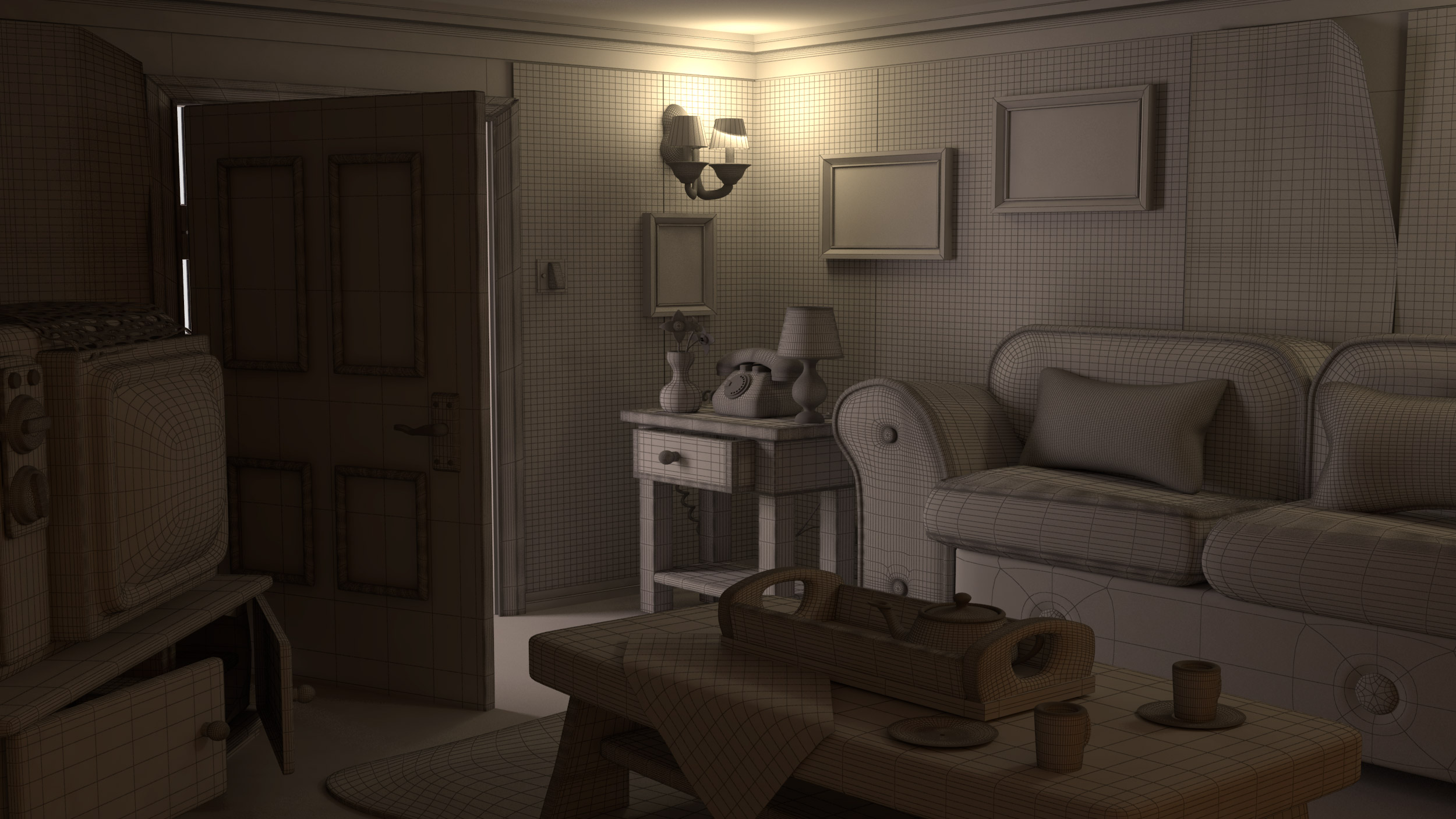 3D meshes - indoor CGI scene